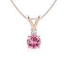 ANGARA Round Pink Tourmaline Solitaire V-Bale Pendant with Diamond in 14K Gold