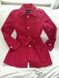 GUESS Woman’s Deep Hot Pink Trench Coat Belted Size Medium - Picture 1 of 6