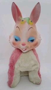 vintage My Toy rubber face pink 10" tall Bunny Rabbit plush stuffed VERY NICE! - Picture 1 of 12
