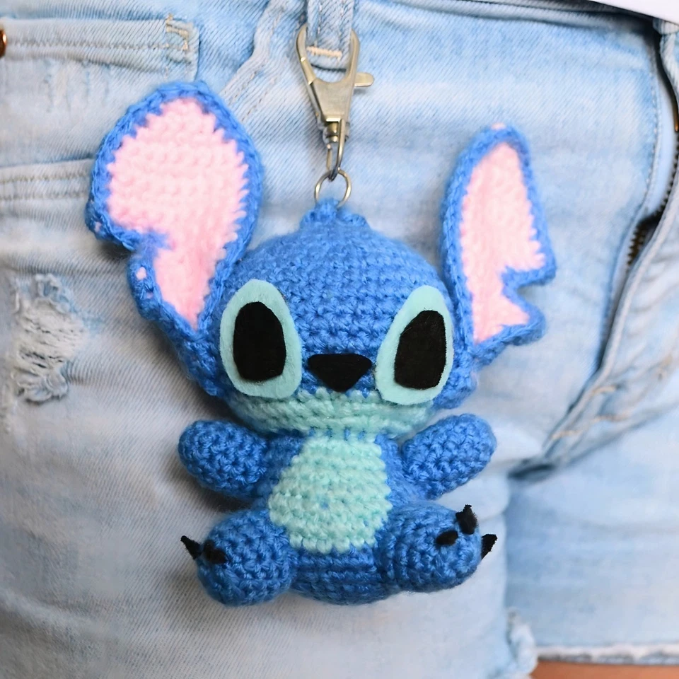 Handmade Crochet Stitch Keychain Cute Amigurumi Bag Charm Disney Inspired Gift - Image 1 of 2