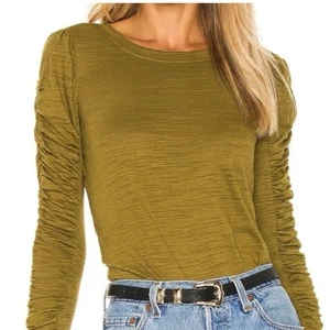 Free People grün Langarm Natasha geraffte Ärmel Top Bluse Medium neu mit Etikett NEU - Bild 1 von 10