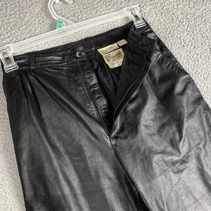 Berman’s schwarze Lederhose Damen Gr. 10 hohe Taille Plissee Tapered Korea 80er - Bild 1 von 9