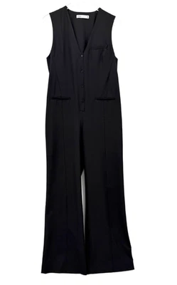 Mono largo Zara cuello en V talla S pierna ancha negro abotonado sin mangas oficina sirena Foto 1 de 4