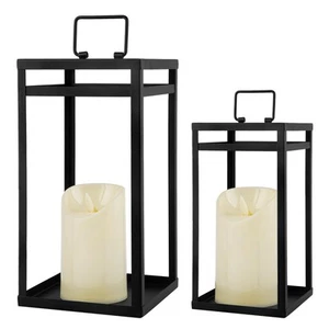 Modern Farmhouse Lantern Decor, 2Pcs Metal Candle Lanterns with Flameless Can... - Picture 1 of 7