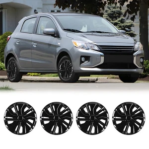 14" Set of 4 Black Wheel Covers Full Hub Caps For 2014-2025 Mitsubishi Mirage - Picture 1 of 17