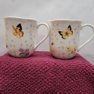 Lenox Butterfly Meadow Set Of (2) Mugs Coffee Tea Cups Tiger Swallowtail Retired - Picture 1 of 9