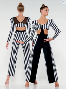 Dance Costume Small Adult BlackWhite Kelle Jazz Contemporary 2 pc Stripes - Picture 1 of 2