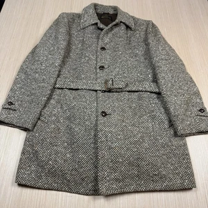 Vintage 70s Tweed Zero King Wool Overcoat Top Coat Men’s Size 44 Herringbone - Picture 1 of 16