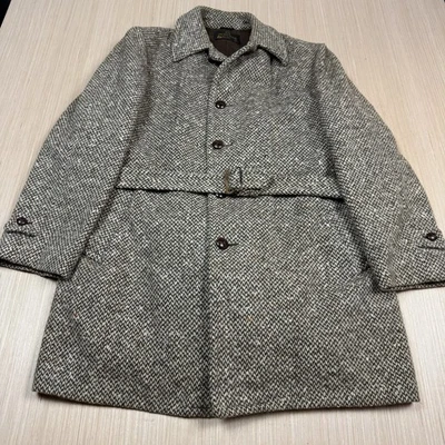 Vintage 70s Tweed Zero King Wool Overcoat Top Coat Men’s Size 44 Herringbone - Image 1 of 4