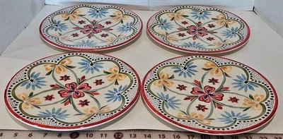 Better Home & Gardens Melamine Red Floral Round Dinner Plates~Set Of 4~10.5"~New - Image 1 of 4