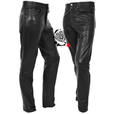 Genuine Real Leather Pants Unisex Motorcycle Biker Rocker Style For Men & Women - Image 1 of 3