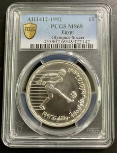 Egypt AH1412-1992 5 Pounds/ Olympics-Soccer / Km701 / PCGS MS69 /Excellent Coin! - Picture 1 of 6