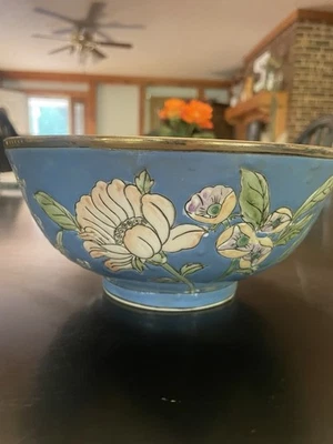 Cuenco de porcelana floral vintage de la dinastía Qing china de 8 cm de diámetro pintado a mano Foto 1 de 4