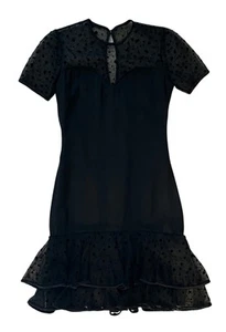 Carolina Herrera 4 Silk Mini Dress Black Drop Waist Ruffles Polka Dot Tulle CH - Picture 1 of 10