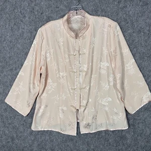 Chaqueta china satinada rosa para mujer L/XL? Brocado Floral Rana Cierre Kimono Estilo - Imagen 1 de 7