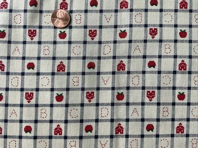 Vtg 1995 Fabric Traditions Cotton Fabric Red Apples School Houses Prewashed 1 Yd - Image 1 of 3
