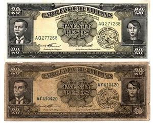 Philippine English Series 20 Pesos 1949-1964 P137c Sign 4 COUNTERFET + AUTHENTIC - Picture 1 of 4