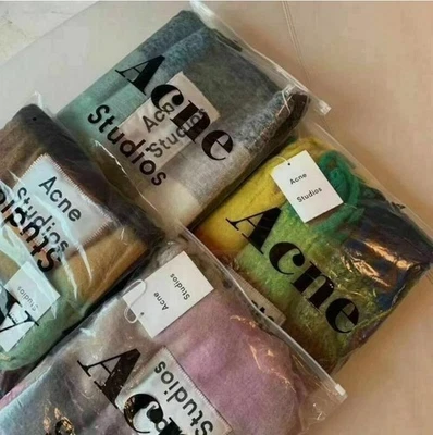 ACNE STUDIOS Acne1Studios Wool Scarf Scarves Thick Checked Wrap Pashmina Shawl Multicolored