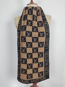 Sciarpa sciarpa invernale Louis Vuitton originale vintage lana marrone/nero - Foto 1 di 5