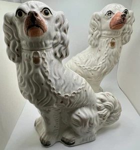 Pair Of Large (13.5”) Antique Staffordshire Spaniel Dogs. - Picture 1 of 9