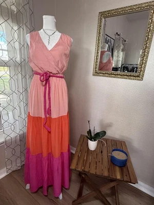 Maxi Vestido Flying Tomato Mujer XS Ligero Color Block Trenzado Cinturón Nuevo con Etiquetas Foto 1 de 4