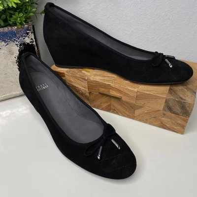 Stuart Weitzman Quilty Negro Gamuza Acolchado Arco Tacones de Cuña Zapatos de Lujo Talla 11N Foto 1 de 4