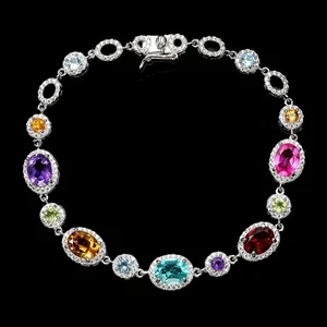 925 Sterling Silver Bracelet Oval Citrine 8x6mm Amethyst Topaz Gemstone 8inches - Picture 1 of 14