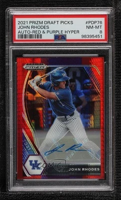 2021 Panini Prizm Draft Picks Red & Purple Hyper John Rhodes #PDP76 PSA 8 Auto - Image 1 of 2
