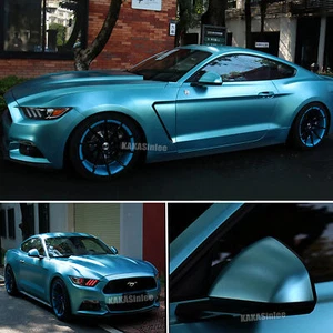 Lake Blue Entire Car Wrap Satin Chrome Glitter Pearl Metal Vinyl Film Sticker AX - Picture 1 of 4
