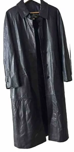 Leda Spain By Gropper Leather Trench Coat 14 Navy Blue Marino Buttery Soft EUC - Picture 1 of 21