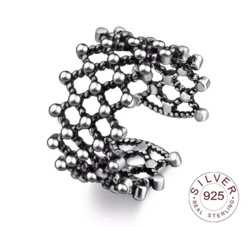 Anello regolabile intreccio argento placcato 925/ring node plot weaving sphere - Immagine 1 di 4