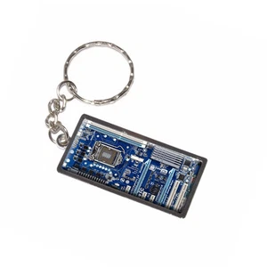 Blue Computer Motherboard - Processor CPU Memory - Keychain Key Chain Ring - Picture 1 of 1