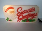 Vintage Lighted Santa Blow Mold Seasons Greetings Sign