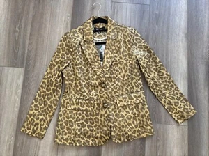 Berek Damen Blazer Jacke mittelbraun Leopardenmuster Metallic Gold Glanz PXS - Bild 1 von 9