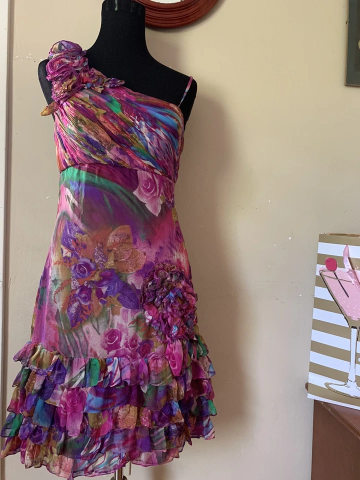 Sue Wong 100% Silk Multicolored women summer casual dress Size 6 - Image 1 of 4