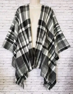 Calvin Klein Womens One Size Buffalo Plaid Poncho Wrap Waterfall Open Front - Picture 1 of 13