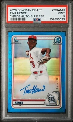 TINK HENCE 2020 Bowman Chrome Draft Autographs Blue Refractor #150 PSA 9 - Image 1 of 2