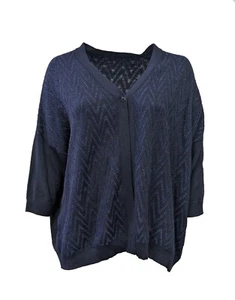 MARINA RINALDI Blue Metallic Knitted Virgin Wool Cardigan Size XL NWD - Picture 1 of 7