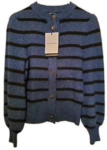 Neu mit Etikett! Who What Wear blau gestreifter Cardigan Pullover mit Schmuckknöpfen Gr. XS - Bild 1 von 5
