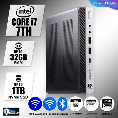 HP Mini Desktop Computer PC i7 7TH, up to 32GB RAM 1TB SSD,  Windows 11/10, WiFi - Image 1 of 4