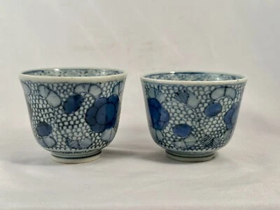 Antique Japanese Imari Arita Blue White Soba Tea Cups Meiji 2 1/2” x 3” - Image 1 of 4