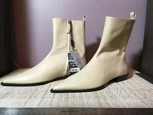 NWT Massimo Dutti LIMITED EDITION Women's Leather Ankle Boots Cream Size 6.5 - Picture 1 of 15