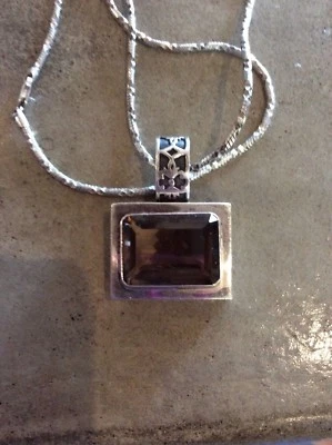 LORI BONN ANTIQUE LARGE QUARTZ STONE STERLING PENDANT NECKLACE .925 ITALY HEAVY - Image 1 of 4