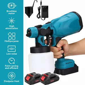 High Pressure Cordless Paint Sprayer Electric Airless HVLP Spray Gun 2 Battery - Picture 1 of 13