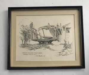 Vtg Print of Drawing signed E. Clarke Marine Railway Trent Canal Ontario 12”x10” - Picture 1 of 7