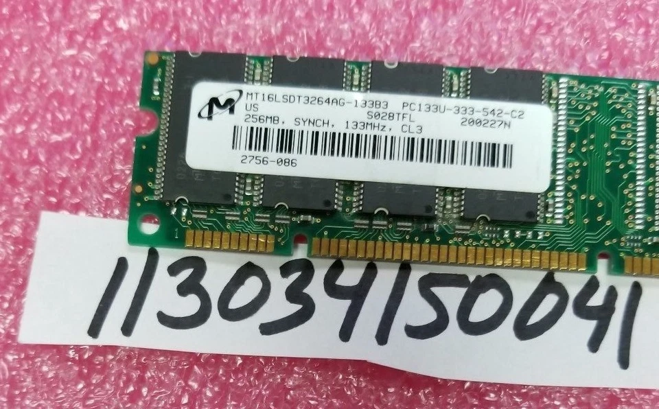 256MB SDRAM SDR SYNCH PC133 CL3 133 133MHZ 168-PIN 168PIN DIMM NON-ECC  16X8  - Image 1 of 1