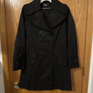 DKNY Women's Double Breasted Mid Length Black Trench Coat Size PP Bust 32" EUC - Picture 1 of 7