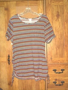 URBAN ROSE Striped Tunic Top 2 Side Ties Size 1X Lightweight Black Red Yellow - Picture 1 of 7