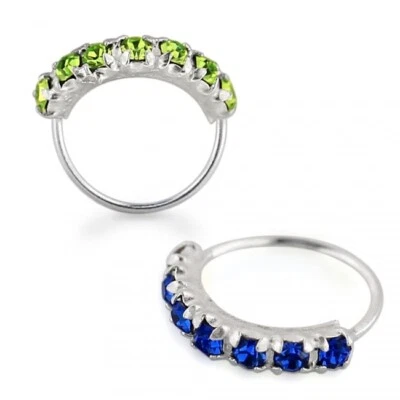 Anillo aro nariz continuo sin costuras de plata 925 pavimentado con diamantes simulados de 8 mm 22G Foto 1 de 3