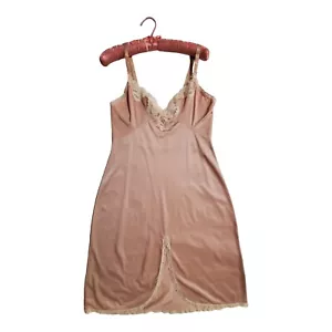 Vintage Shadowline Full Slip Nachthemd Dessous Nylon Dusty Rose Spitze Gr. 36 Tall - Bild 1 von 23